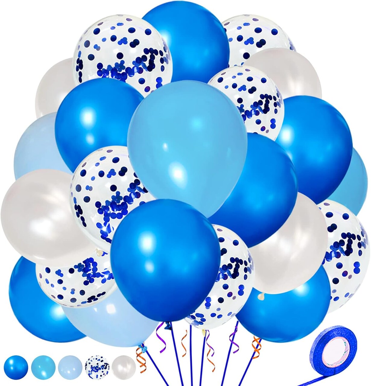 Royal Blue Latex Balloons 12 Inch Blue Confetti balloon pearl White balloons Royal Light Blue Party Balloons Kit for Birthday Party Decoration Supplies